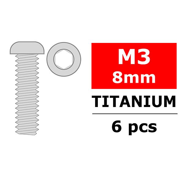 Corally Titanium Screws M3 X 8mm Hex Button Head 6 P (C-3023-30-08)