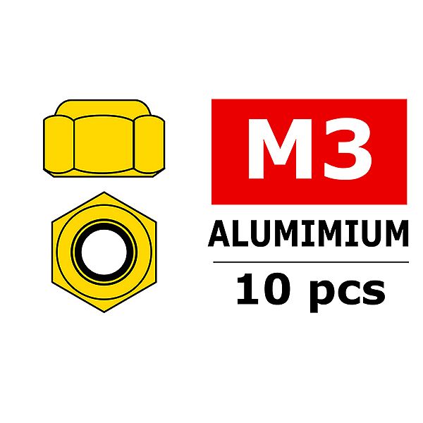Corally Aluminium Nylstop Nut M3 Gold 10 Pcs (C-3106-30-0)
