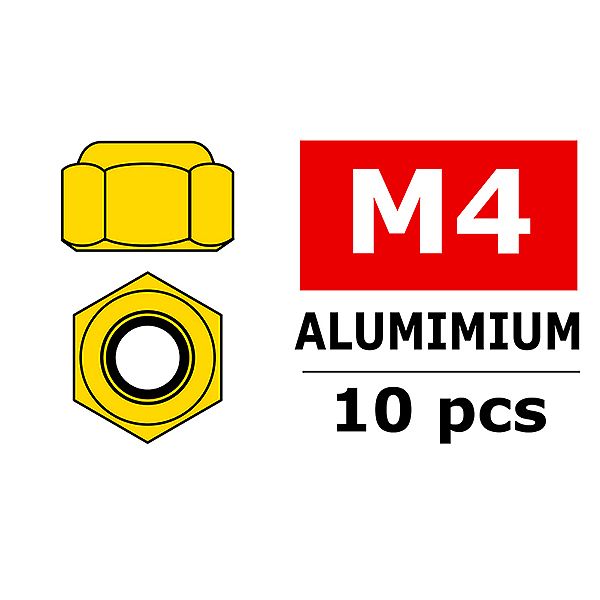 Corally Aluminium Nylstop Nut M4 Gold 10 Pcs (C-3106-40-0)