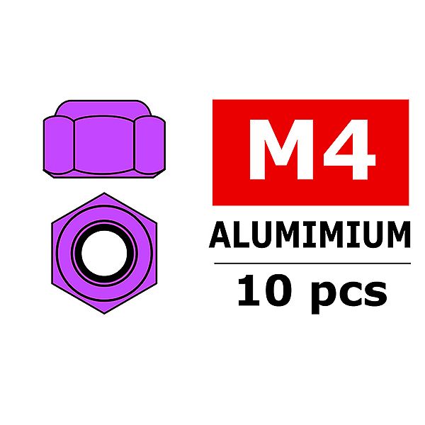 Corally Aluminium Nylstop Nut M4 Purple 10 Pcs (C-3106-40-2)
