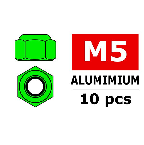 Corally Aluminium Nylstop Nut M5 Green 10 Pcs (C-3106-50-1)