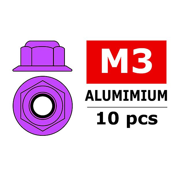 Corally Aluminium Nylstop Nut M3 Flanged Purple 10 (C-3107-30-2)