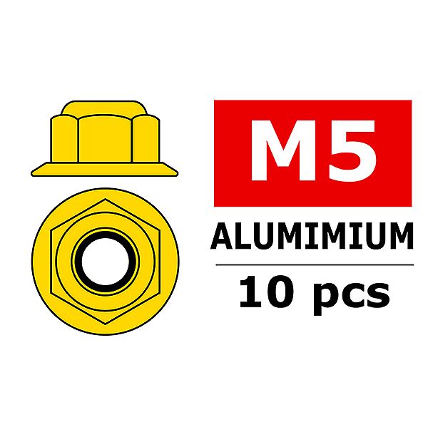 Corally Aluminium Nylstop Nut M5 Flanged Gold 10 P (C-3107-50-0)