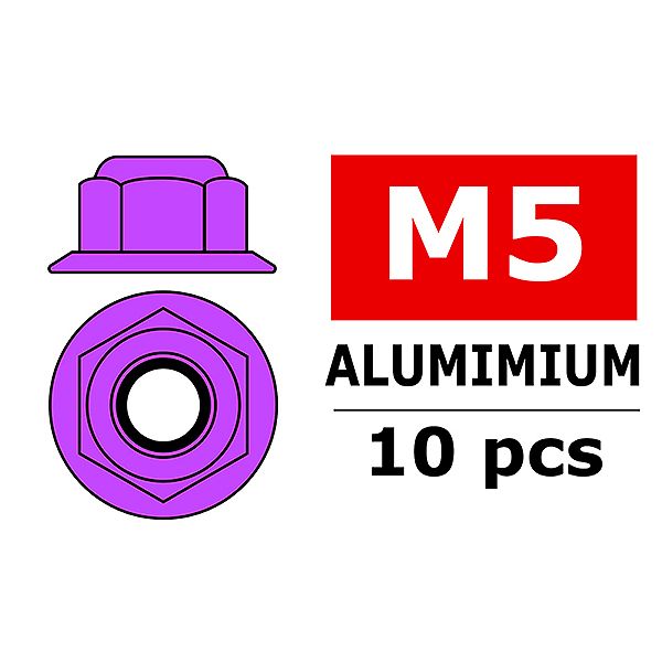Corally Aluminium Nylstop Nut M5 Flanged Purple 10 (C-3107-50-2)