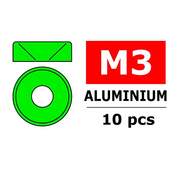 Corally Aluminium Washer For M3 Flat Head Screws Od=8mm Green (10Pcs) (C-3213-30-1)