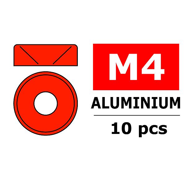 Corally Aluminium Washer For M4 Flat Head Screws Od=10mm Red (10Pcs) (C-3213-40-5)