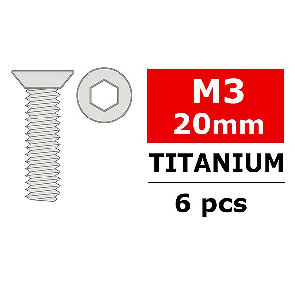 Corally Titanium Screws M3 X 20mm Hex Flat Head 6 Pcs (C-34016)
