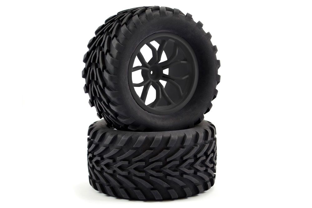 Fastrax 1:10 Mega V Truck Tyre 12 Spoke Black Wheel 12mm Hex (Pr) (FAST0067B)