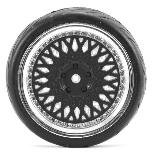 Fastrax 1:10 Street Wheel &amp; Thread Tyres Classic Black/Chrome (FAST0098BC)