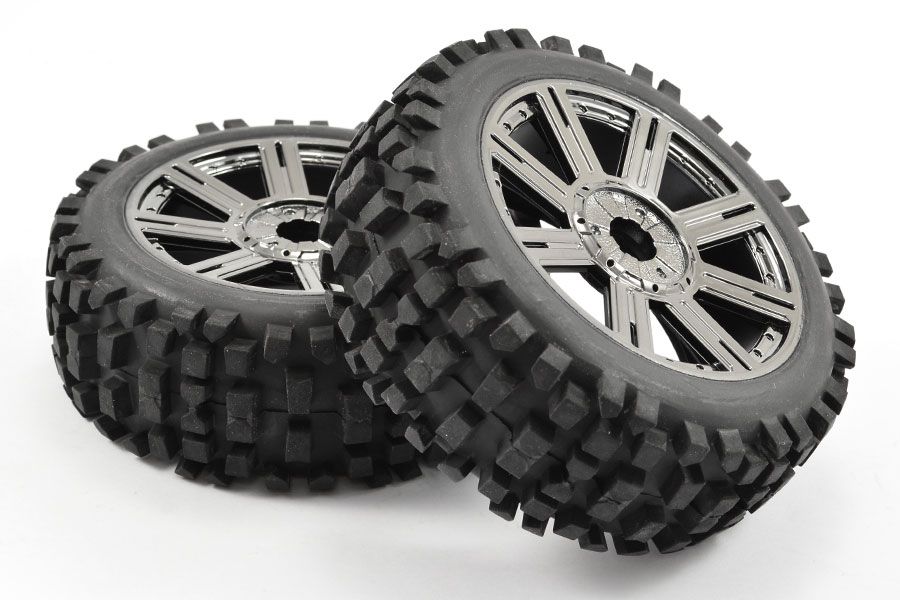 Fastrax 1:8 Rock Block Mounted On 8-Spoke Black Chrome (Pr) (FAST1001BC)