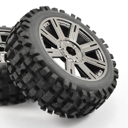 Fastrax 1:8 Rock Block Mounted On 8-Spoke Black Chrome (Pr) (FAST1001BC)