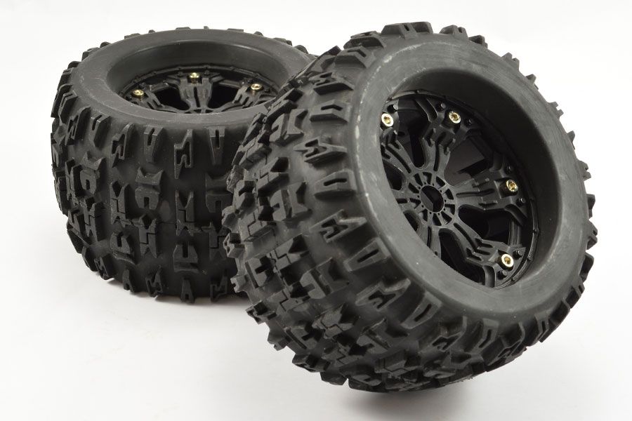 Fastrax 1:8 MT Jigsawr Mounted 6 Spoke Black 1/2&quot; Offset (Pr) (FAST1165B)