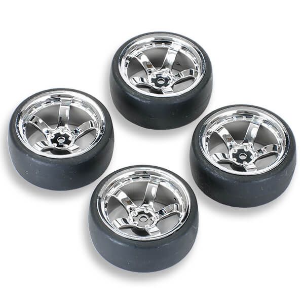 Fastrax 1:10 Drift D1 Tyre W/9mm Offset 5 Spoke Wheel Chrome (FAST1354C-D19)