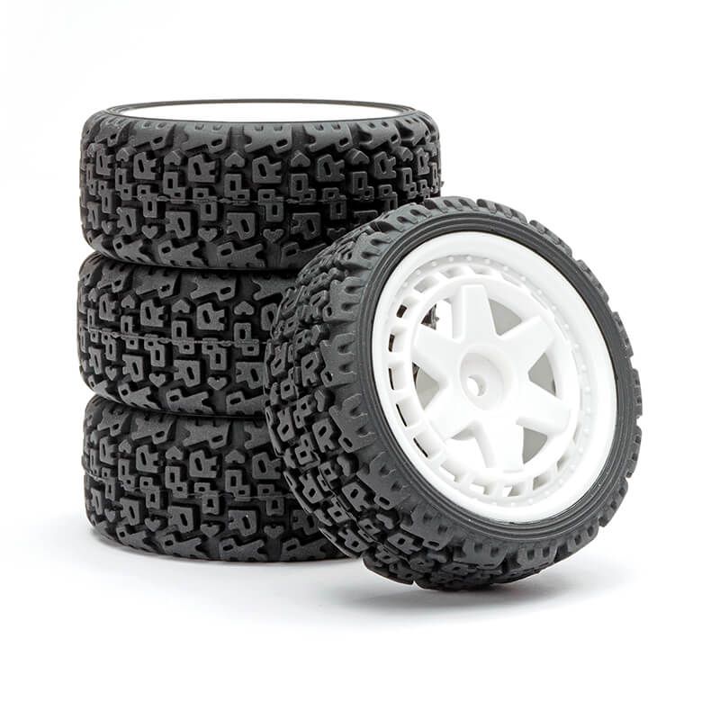 Fastrax 1/10 &#039;R&#039; Block Rally Tyres/6-Spoke White Wheels (4) (FAST1360W)
