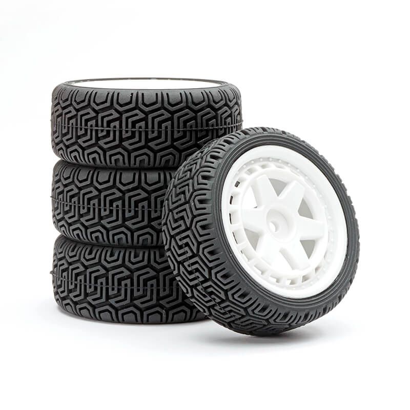 Fastrax 1/10 &#039;Geometric&#039; Rally Tyres/6-Spoke White Wheels (4) (FAST1361W)