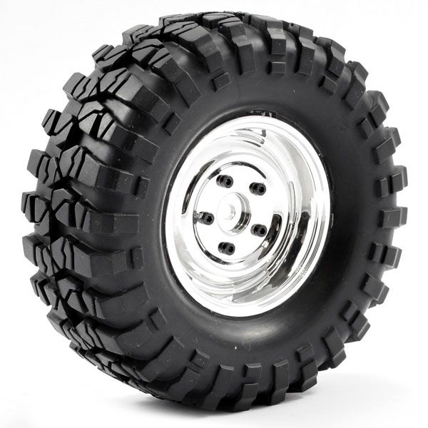 FTX Outback Pre-Mounted Steel Look Lug/Tyre (2) - Chrome (FTX8172C)