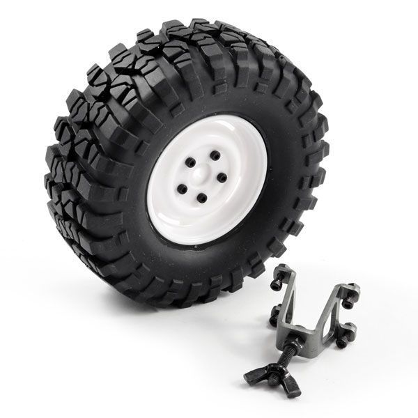 FTX Outback Spare Tyre Mount &amp; Tyre/Steel Look Lug Wheel White (FTX8250W)