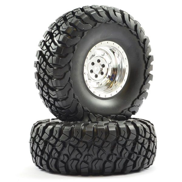 FTX Mauler 2.2&quot; All Terrain Tyres Pre-Glued On Chrome Wheel (2) (FTX8766C)