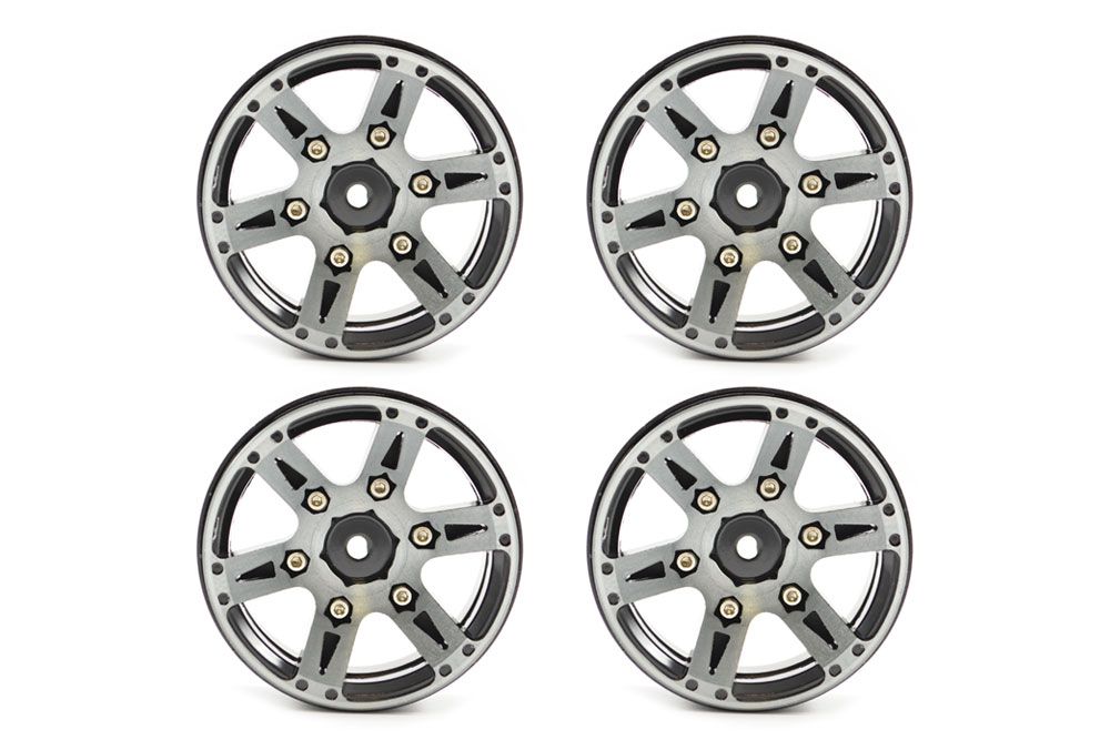 Fastrax 1.9&quot; Heavyweight Split 6 Spoke Alloy Beadlock Wheels (4) Black (FAST0146BK)