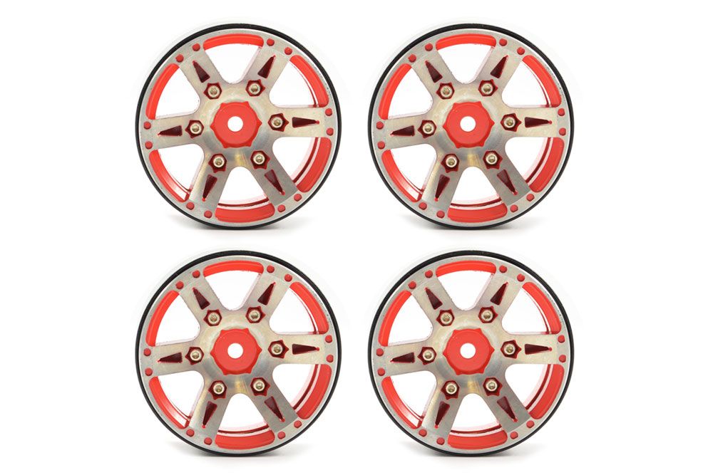 Fastrax 1.9&quot; Heavyweight Split 6 Spoke Alloy Beadlock Wheels (4) Red (FAST0146R)