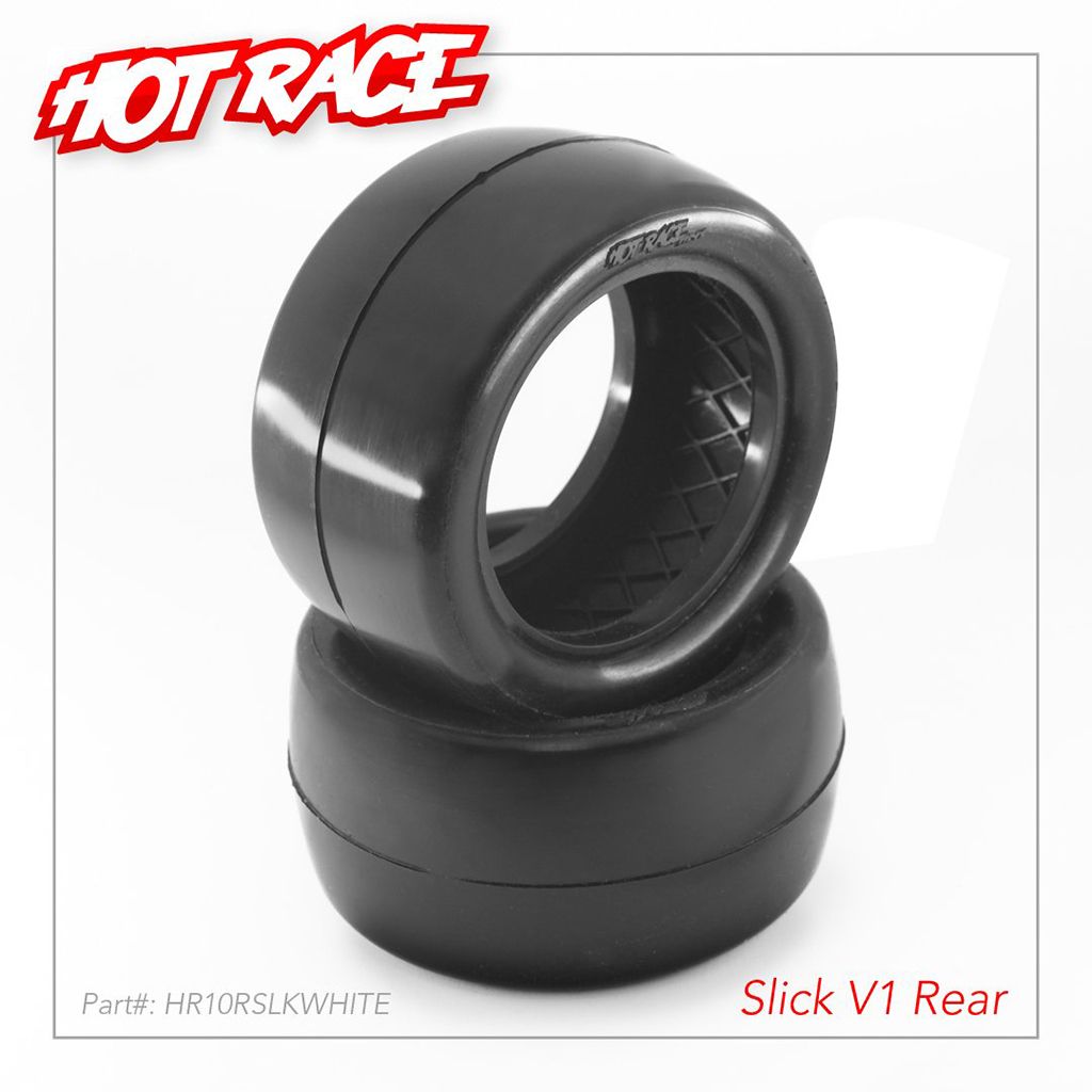 Hot Race 1/10 Tyres Rear Slick V1 2Wd/4Wd White Pr (HR003-2101)