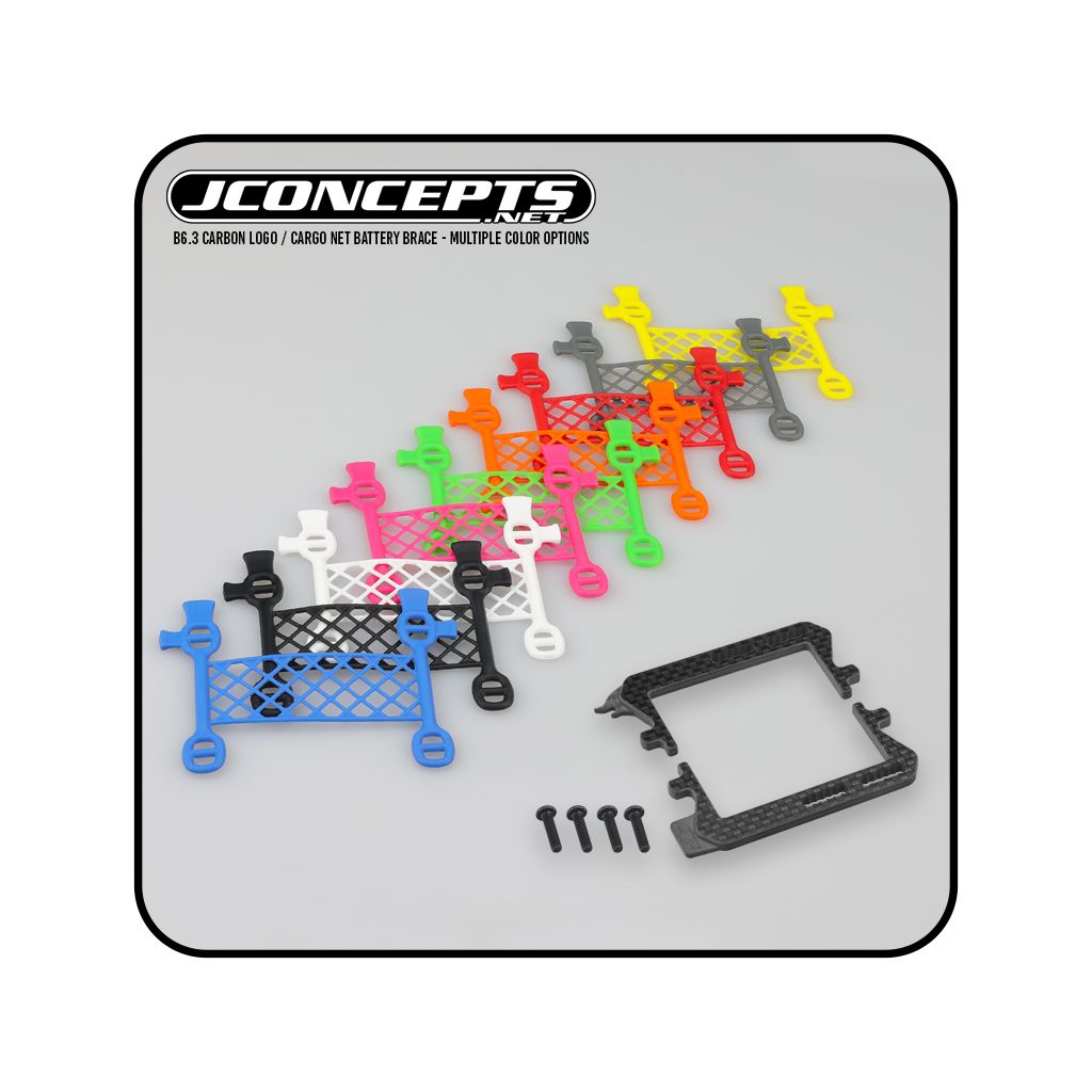 JConcepts B6.3 Carbon Logo/Cargo Net Battery Brace (Pink) (JC2298-4)