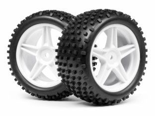 Maverick 1:10 BUGGY WHITE REAR WHEEL &amp; TYRE ASSEMBLY (MV22115)