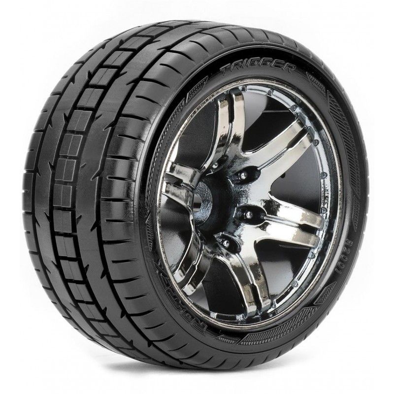 Roapex Stadium Truck 1:10 Tyre Trigger On Chrome Black Wheels 12mm (2) (R2001CB2)