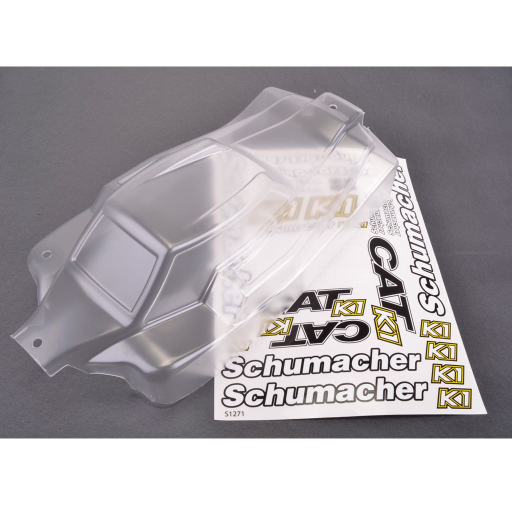 Schumacher Bodyshell, Decals &amp; Window Mask; Clear - CAT K1 (U5116)