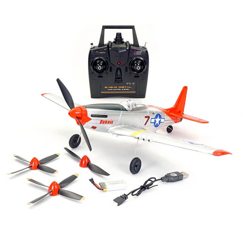 Volantex P-51D Mustang V2 Red 4Ch 400mm Brushed W/Gyro RTF (V761-5V2R)
