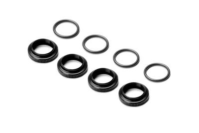 Xray Shock Adj. Nut Alu + O-Ring - Black (4) (XR308040-K)