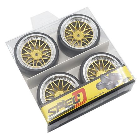 Yeah Racing 1:10 Spec D LS Wheel Offset +6 Gold Silver w/ Drift Tire 4pcs (WL-0099)