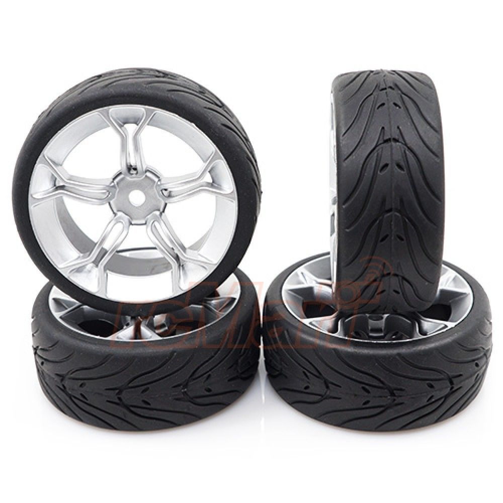Yeah Racing 1:10 Spec T MS Wheel Offset +3 Silver w/ Tire 4pcs (WL-0104)